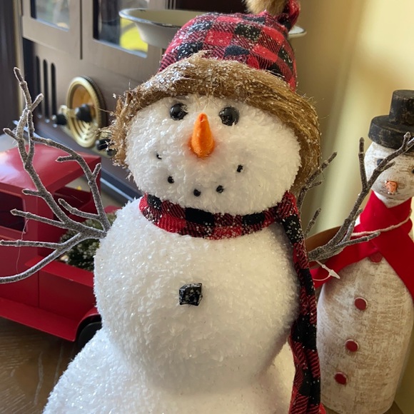 None Other - Farmhouse Rustic Country Sparkly Snow Winter Red & Black Buffalo Check Snowman